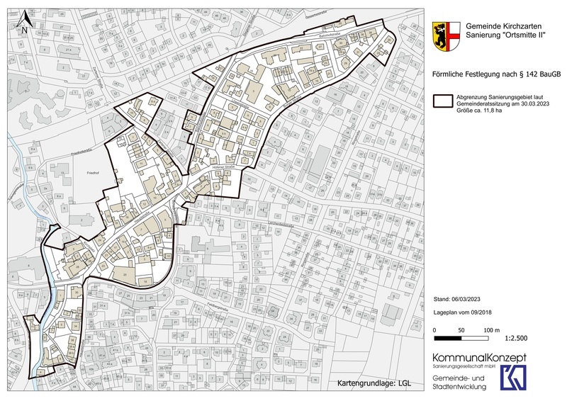 Planauszug Sanierungsgebiet Kirchzarten Ortsmitte II